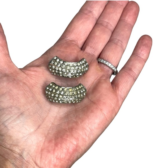 Art Deco Half Hoop Set of 2 Rhinestone Brooches - Picture 6 of 13